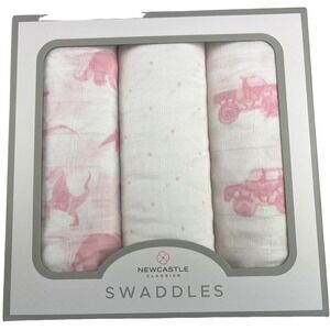 Baby Girl Pink Dinosaur Monster Truck‎ Bamboo Swaddle Blanket Set 3pc Rayon Soft